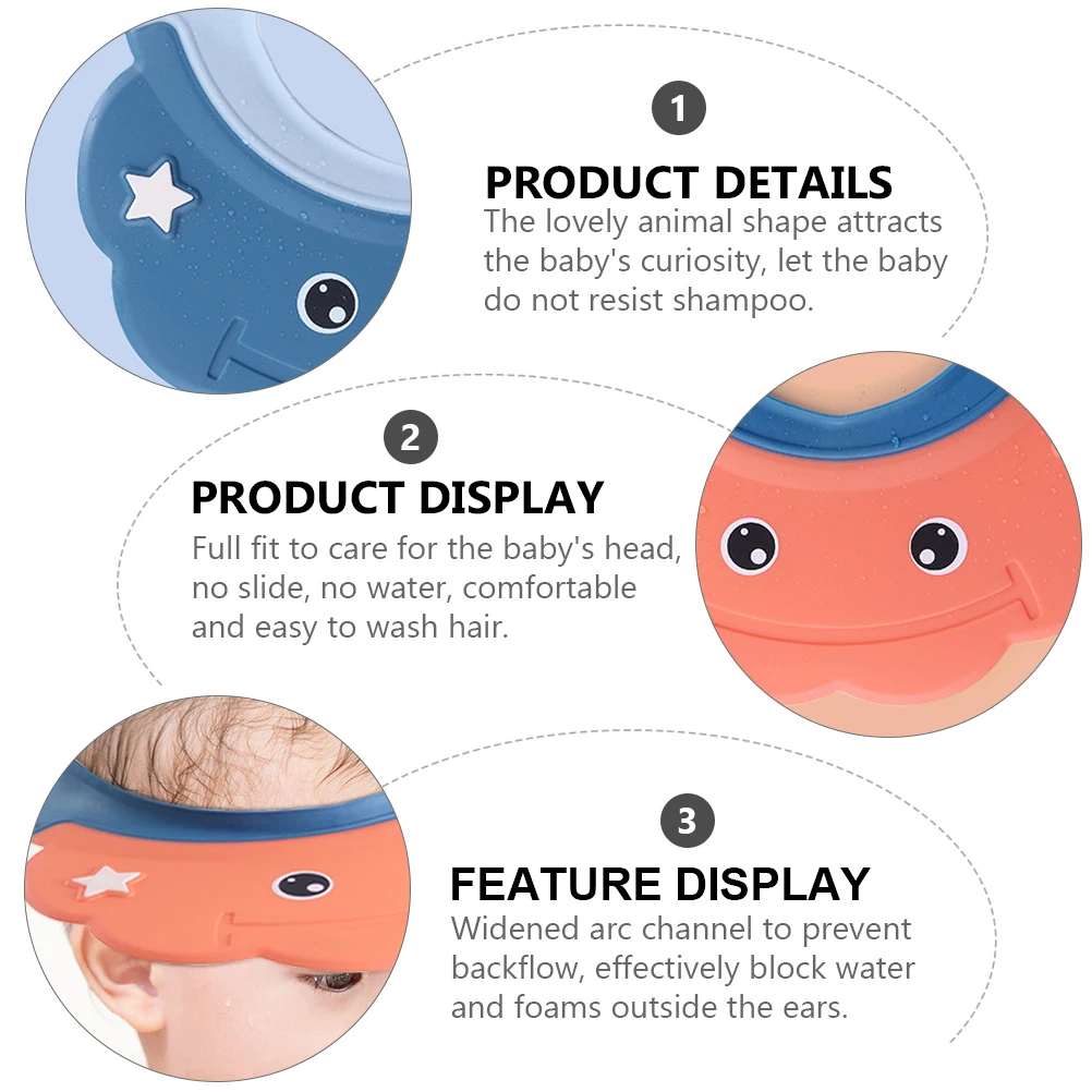 

2Pcs Baby Bathing Caps Waterproof Adjustable PP Shower Hat Cartoon Design Shampoo Hat Baby Shampoo Hats Bathing Cap
