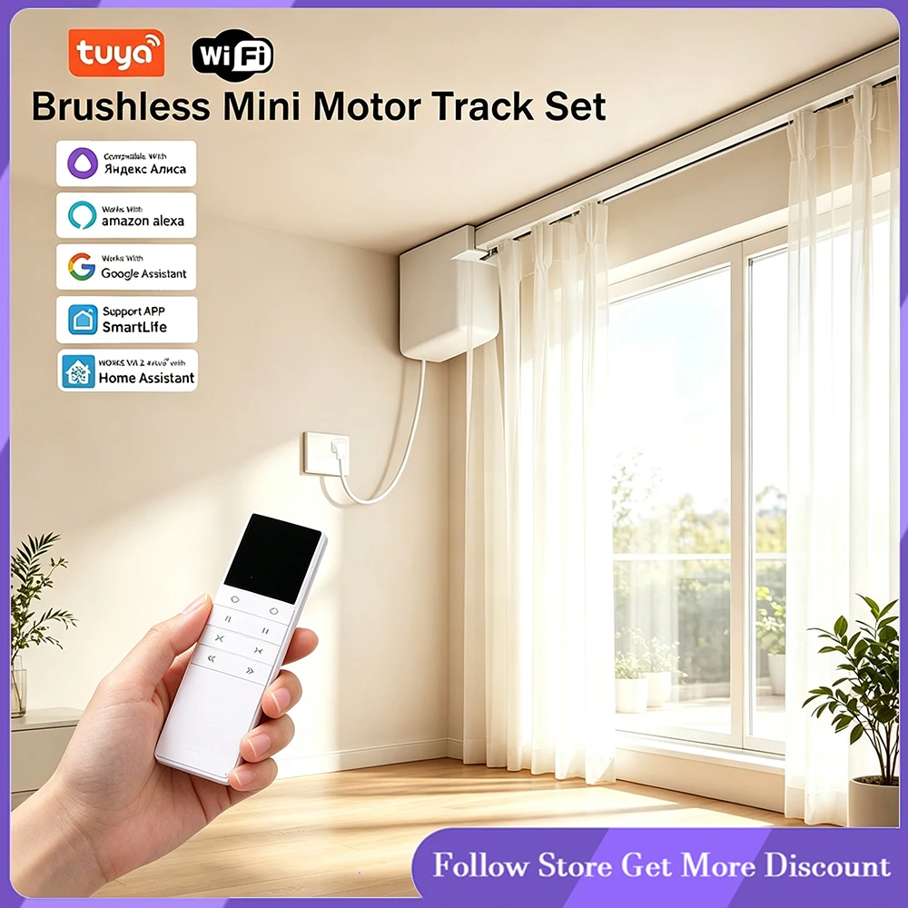 Brushless Smart Tuya Wifi Mini Motor Electric Curtain Track Rail System Load 100KG Support Smartlife Google Home Alexa Control