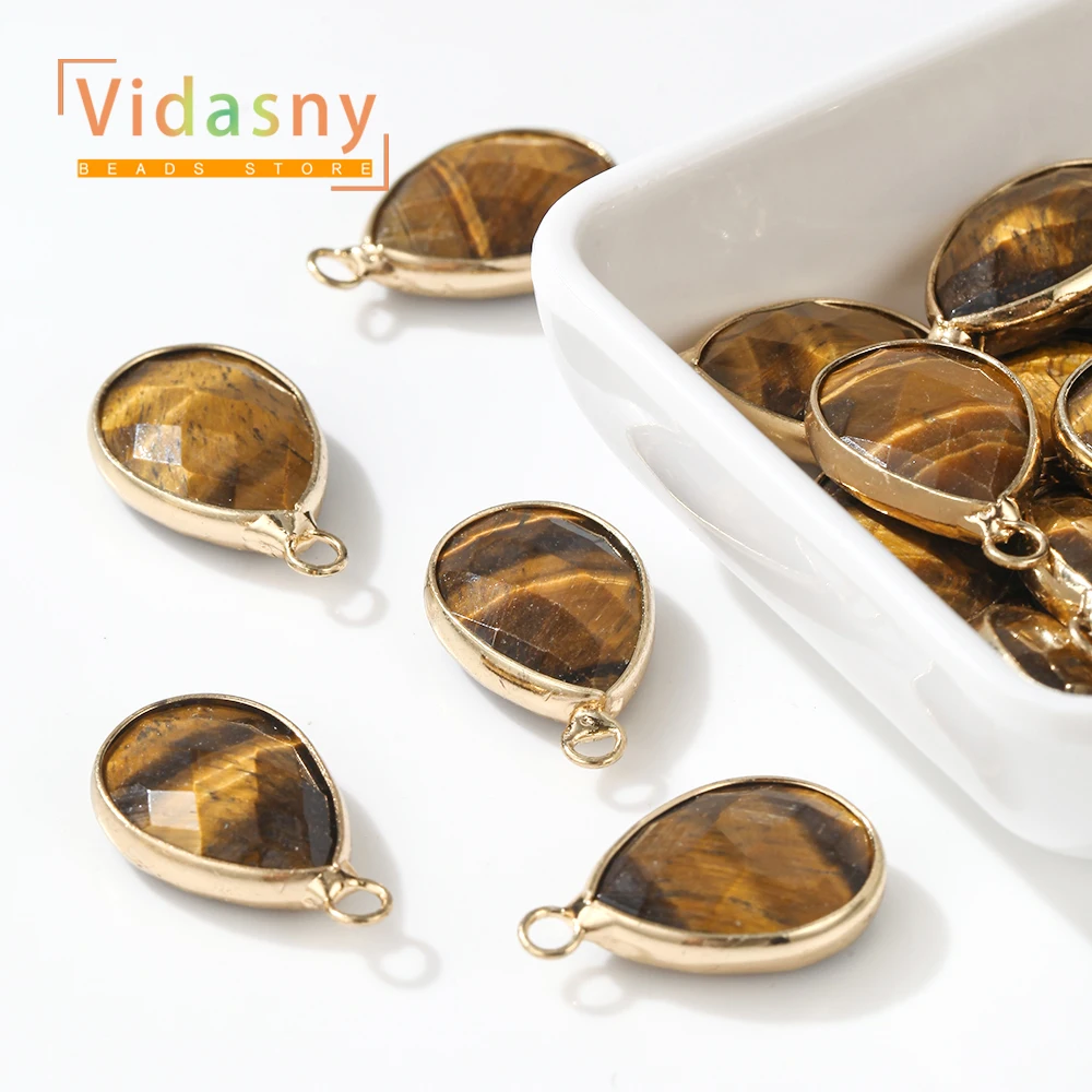 2 Stück 13 x 18 mm natürliche gelbe Tigerauge-Steinperlen in Tropfenform, Anhänger für die Schmuckherstellung, DIY-Armband, Halskette, Zubehör – Detail 2