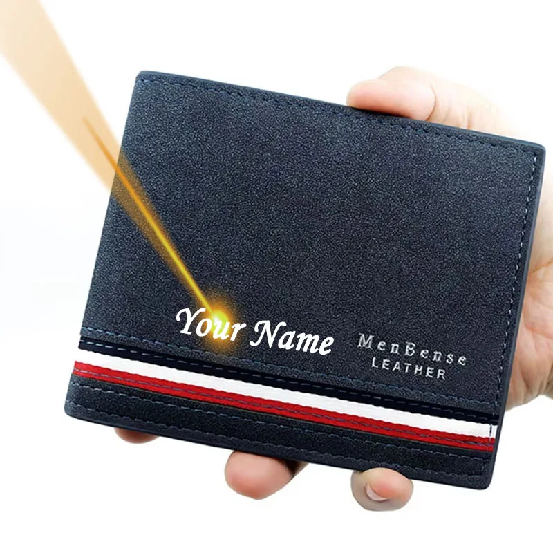 Cartera grabada para hombre 2025 - Monedero corto con nombre personalizado con bolsillo para monedas con cremallera y tarjetero delgado - Regalo personalizado para él