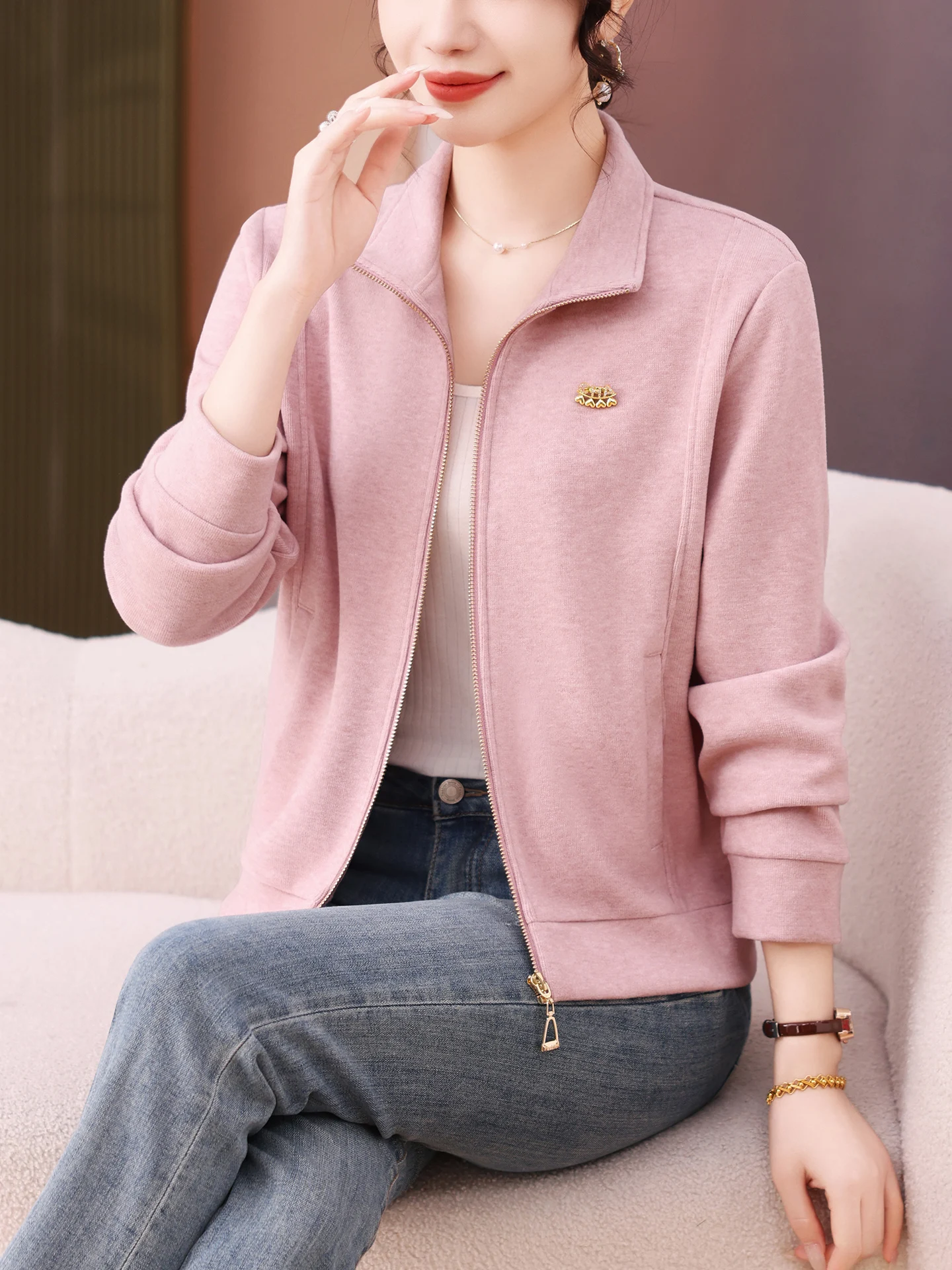 

Ele Casual Loose Ladies Jaet Spring Autumn 2025 New Sle Faionable Open Cardigan Small Size Mom's Loose Top