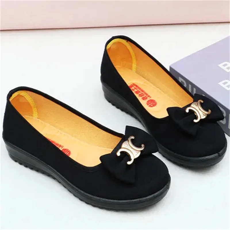 Sapatos femininos femininos bonitos dedo do pé redondo leve primavera deslizamento em sapatos planos antiderrapantes senhora legal hotel enfermeira wrok mocassim ab242