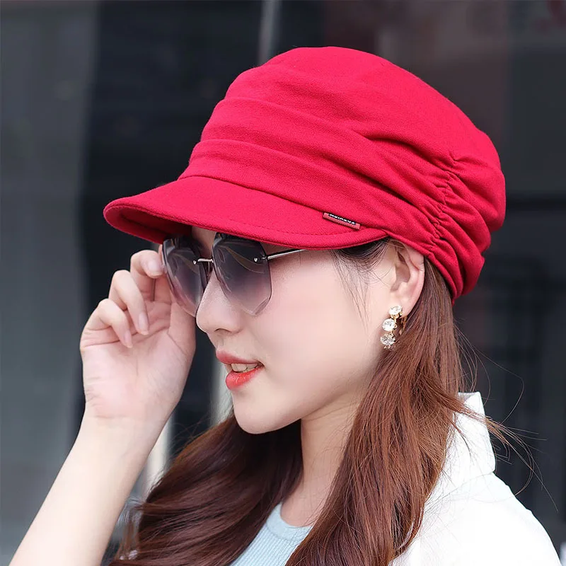 

1pcs Fashionable Soft Brim Pleated Duck Tongue Dome Cloth Hat Spring And Autumn Leisure Versatile Mom Hat Vintage Style Headwear