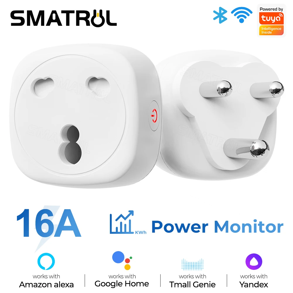 Tuya Wifi Smart Socket 3 Pin Plug South Africa To Eu Uk Us Outlet Adapter Power Monitor Voice For Google Home Alexa