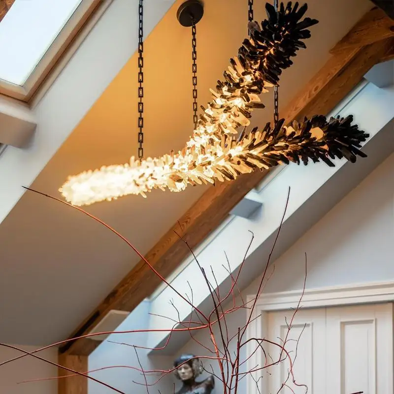 Natural Crystal Linear Pendant Light Luxury French Minimalist Chandelier For Living Room Bar Dining 100cm 120cm 150cm