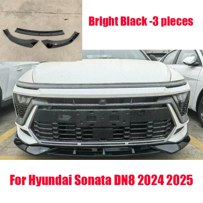 سبويلر أمامي ثلاثي المراحل لسيارة Hyundai Sonata DN8 2024 2025 مع نوع سبليت من ألياف الكربون السوداء اللامعة