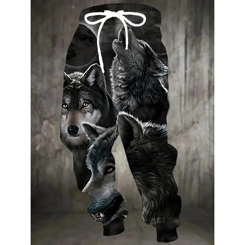 Hot selling new men's autumn wolf roar print soft and comfortable drawstring pants outdoor street style pants