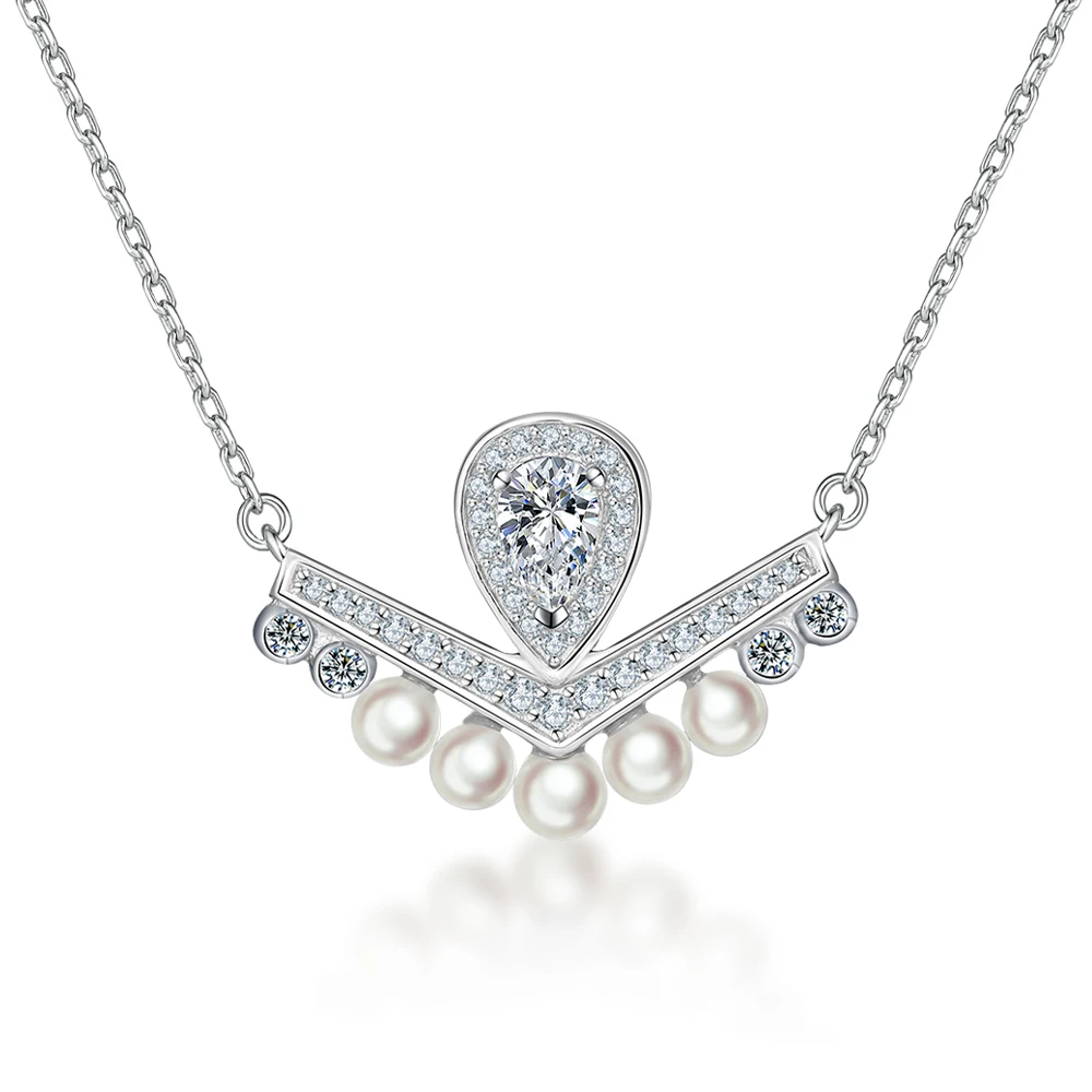 

925 Silver Plated Zircon Pearl Pendant Necklace