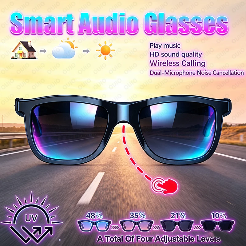 

Умные аудиоочки с воспроизведением музыки, HD-качеством звука, беспроводными звонками, двумя микрофонами, шумоподавлением и магнитной зарядкой