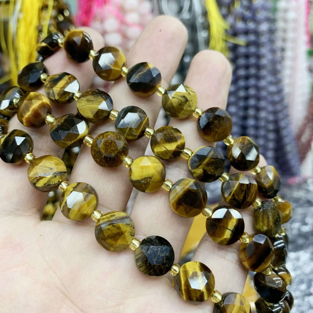 

New style Natural 10mm Tiger Eye hexagram circular cutting surface Loose Bead DIY Earrings Necklace Bracelet Jewelry Making