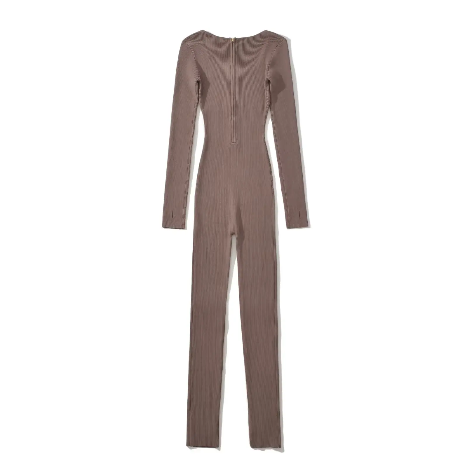 Withered British Fashion Blogger Retro Square Neck Knit Jumpsuit Autumn Winter Ribbed Sexy Slim Fit Knit Jumpsuit Women