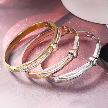 Pulseira feminina romana de aço inoxidável, conjunto de cruz de fileira dupla, diamantes, joias da moda feminina, presente para casal ou mãe