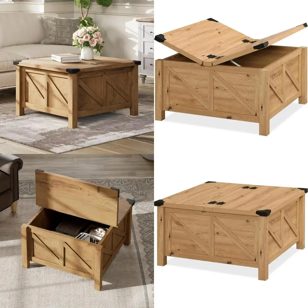 طاولة قهوة خشبية للتخزين مع سطح قابل للطي، مقاس 30 × 30 بوصة لتناول الطعام في غرفة المعيشة #1