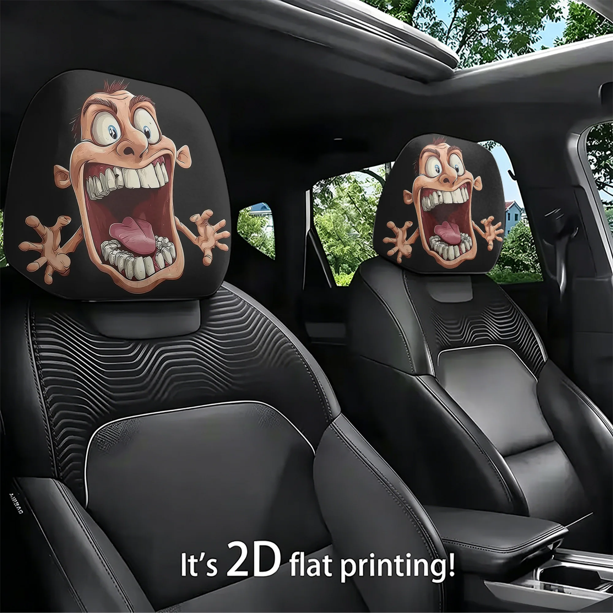 2pcs funny cartoon face car headrest covers to add a touch of playfulness to your car’s interior. Does not include filling. Easy