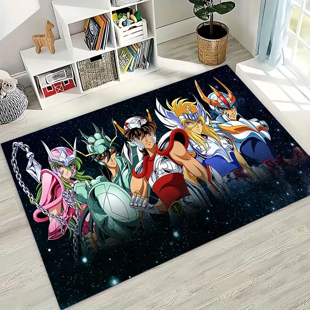 

Retro Anime Saint Seiya Gold Saint Cartoon Rug for Bedroom Living Room Sofa Home Doormat Decor,Kids Play Non-slip Floor Mat Gift
