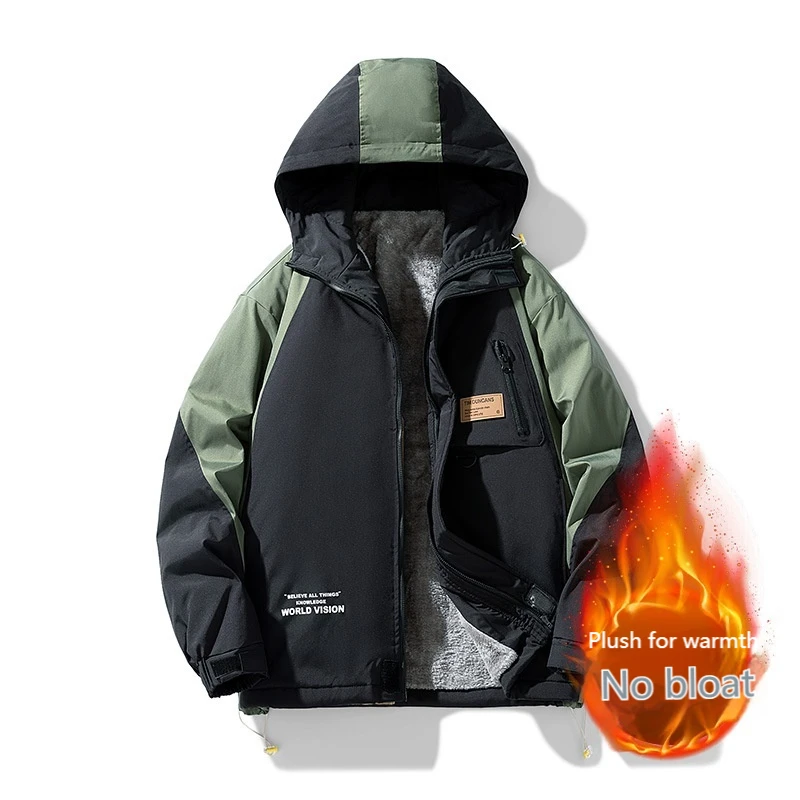 Winter New Hooded Men's Jacket Fashionable Loose Cardigan Full Zipper Casual Jacket Jacket Fleece Warm Windproof Men's Clothing