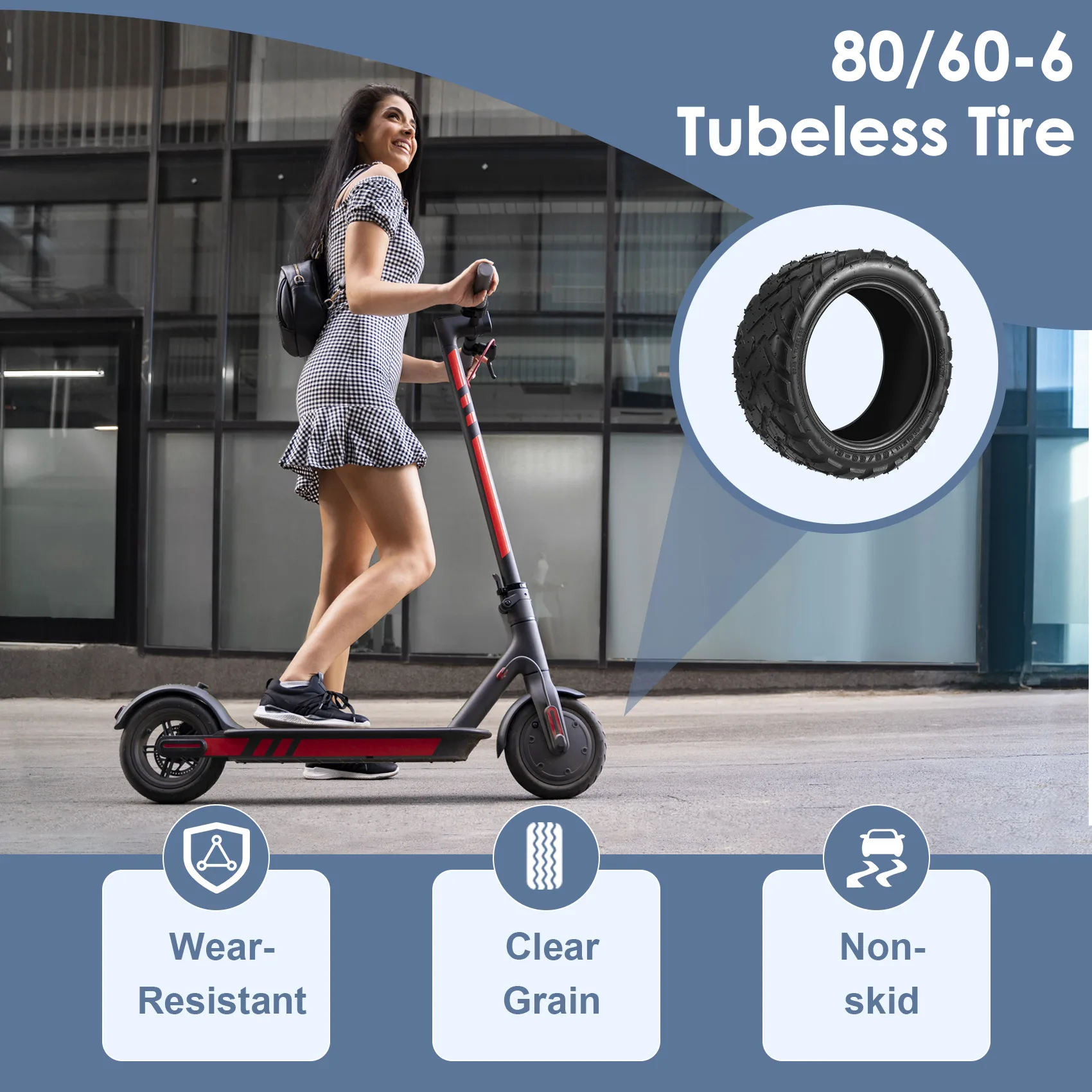 

A02Q-80/60-6 Tire Tubeless Tire Scooter Wear-Resistant for New Electric Scooter Mini Kibe Avt for All of This Model