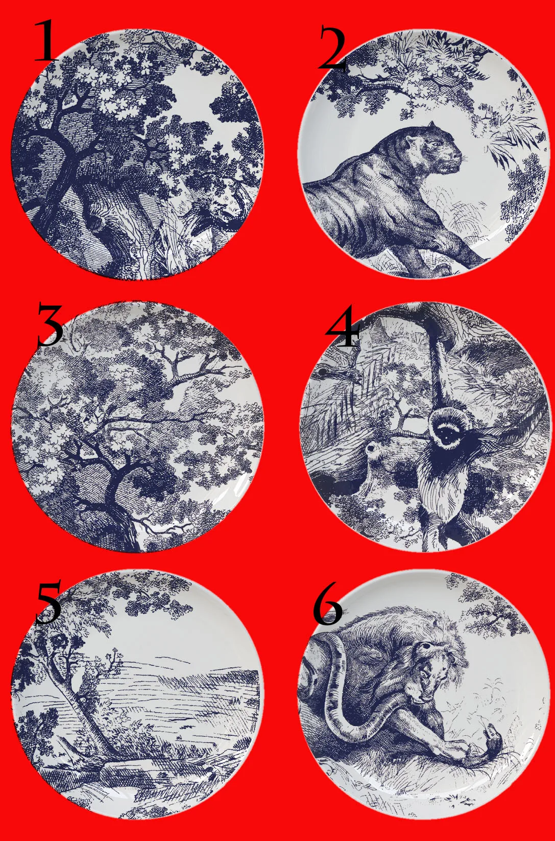 Ceramic Decorative Plate Blue Iru Sketch Tiger Circular Shape Tableware Restaurant Dessert Tray Home Bedroom Art Hanging Plate - view 6