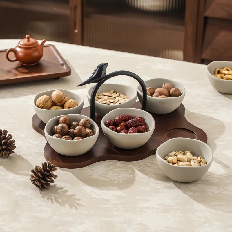 

Chinese style coarse pottery grid snack plate, afternoon tea dessert bowl, living room household ice cream bowl, nut bowl