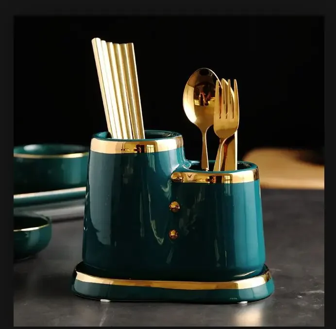 

2 Grids Ceramic Chopsticks Holder Drain Cage Cutlery Storage Box Spoon Fork Storage Rack Cutlery Rack Kitchen Storage Organizer