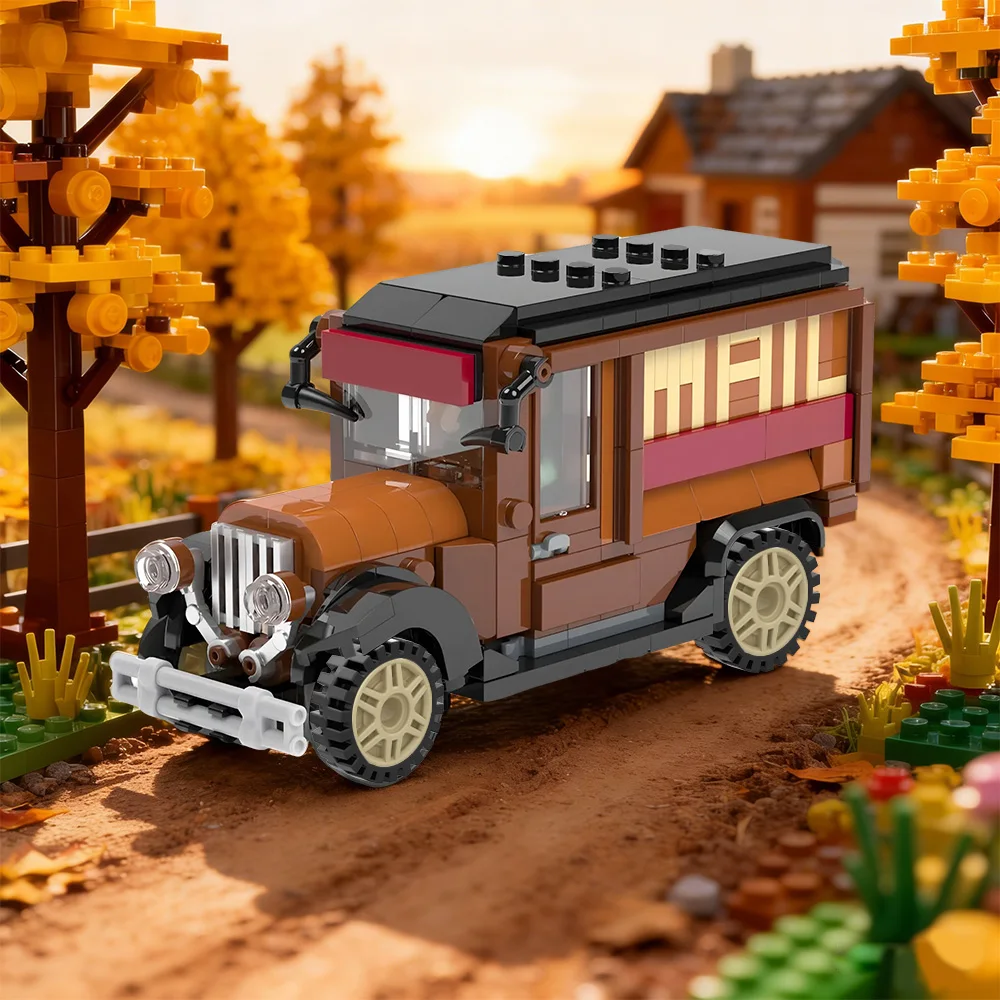 Gobricks MOC Mail Truck Building Blocks Model Retro express delivery vehicle Bricks Assembled Toy for Children Gift