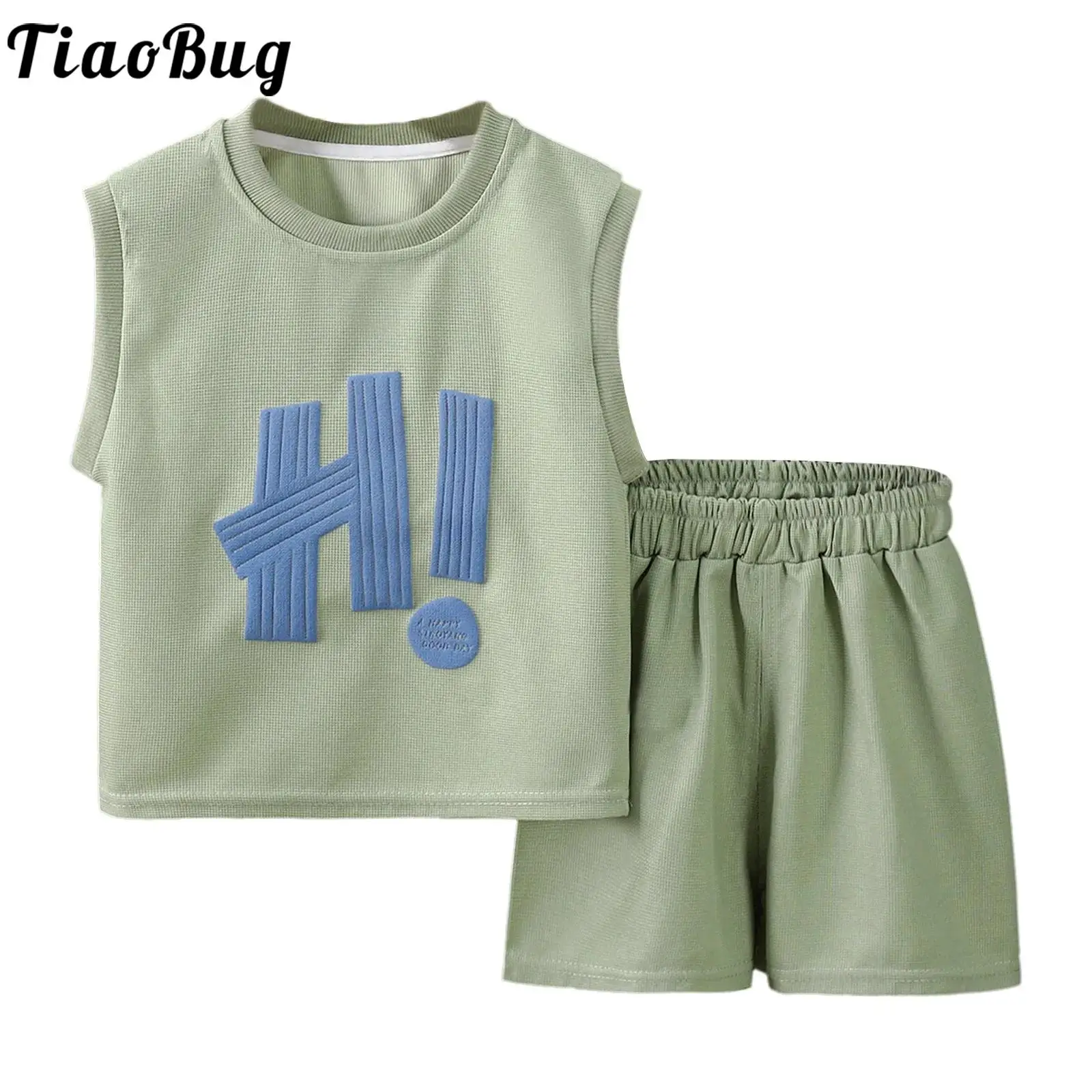 

Toddler Baby Boys Summer Clothes Sports Outfit Sleeveless Letter Printed Tops with Elastic Waistband Shorts School Daily Wear