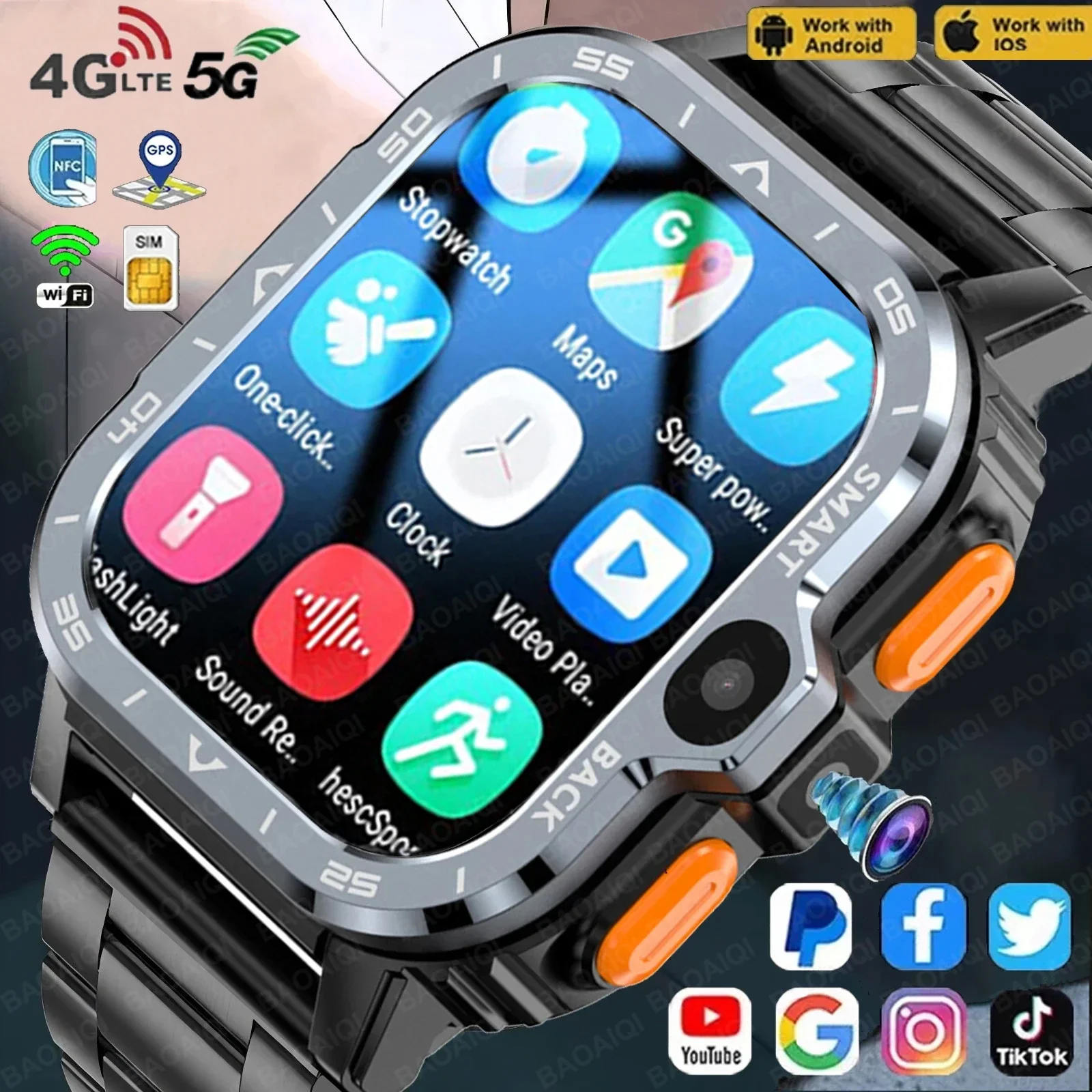 4G Smart Watch Men GPS 16G/64G ROM Storage HD Dual Camera NFC Smartwatch 2G SIM Card WIFI Wireless Fast Internet Access Android