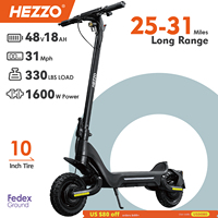 HEZZO Electric Scooter 48V 1600W Powerful Dual Motors 18Ah City Off Road F5 Escooter Oil Brake 28Mph 37 Miles Range US Warehouse