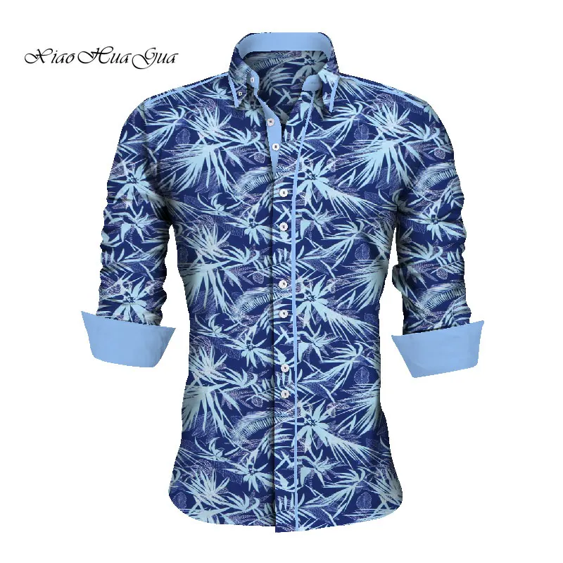

In Stock L Size Men African Print Shirt Causal Long Sleeve Slim Shirts African Tops for men L Size WYN557-XH-L