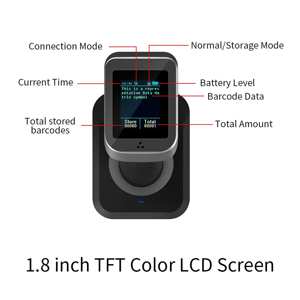 OJ-Scanner de codes-barres 1D QR avec écran d'affichage et base de charge, connexion sans fil et filaire, BT 2.4GHz, TFT 1.8 pouces, 3 en 1