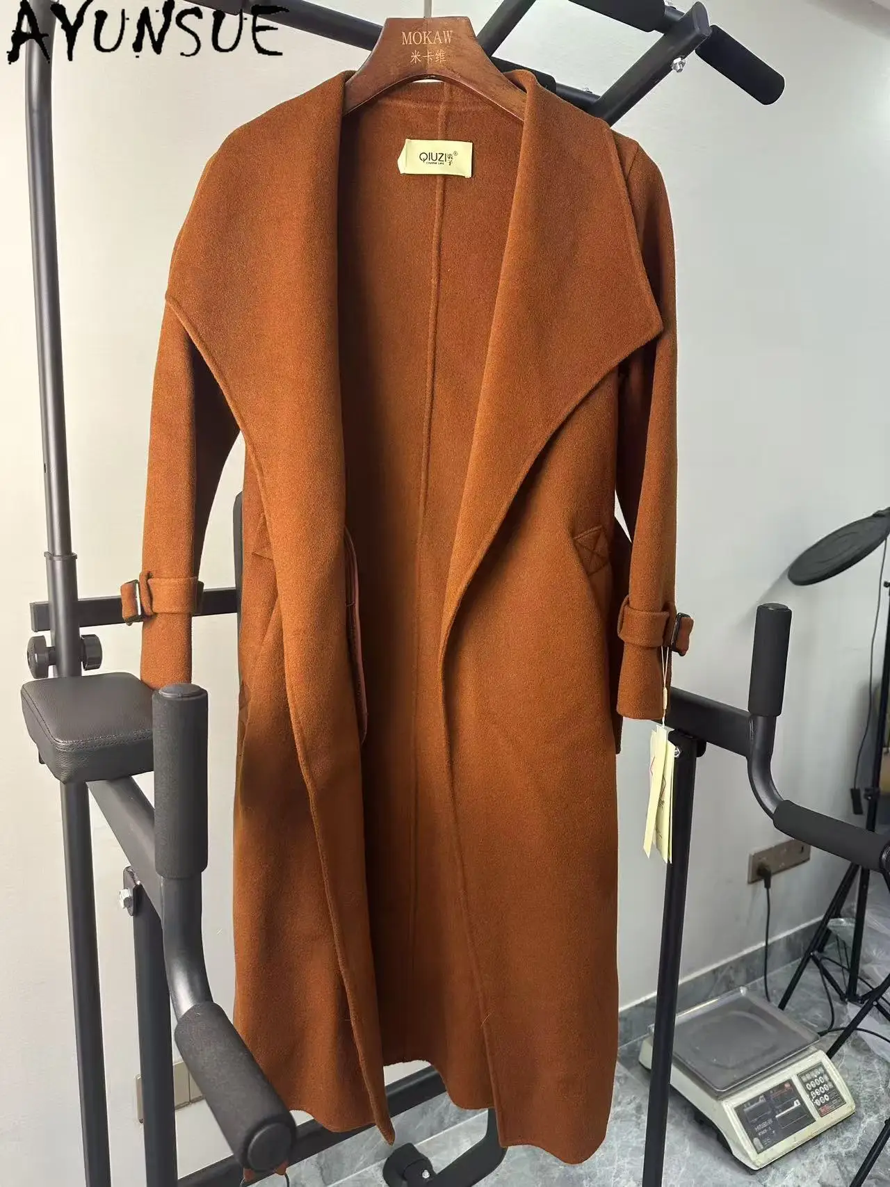 

AYUNSUE Real Wool Jacket Women Winter Clothes Belt Mid-length Trench Coat Unique Promotion Minor Flaws No Refund No Exchange