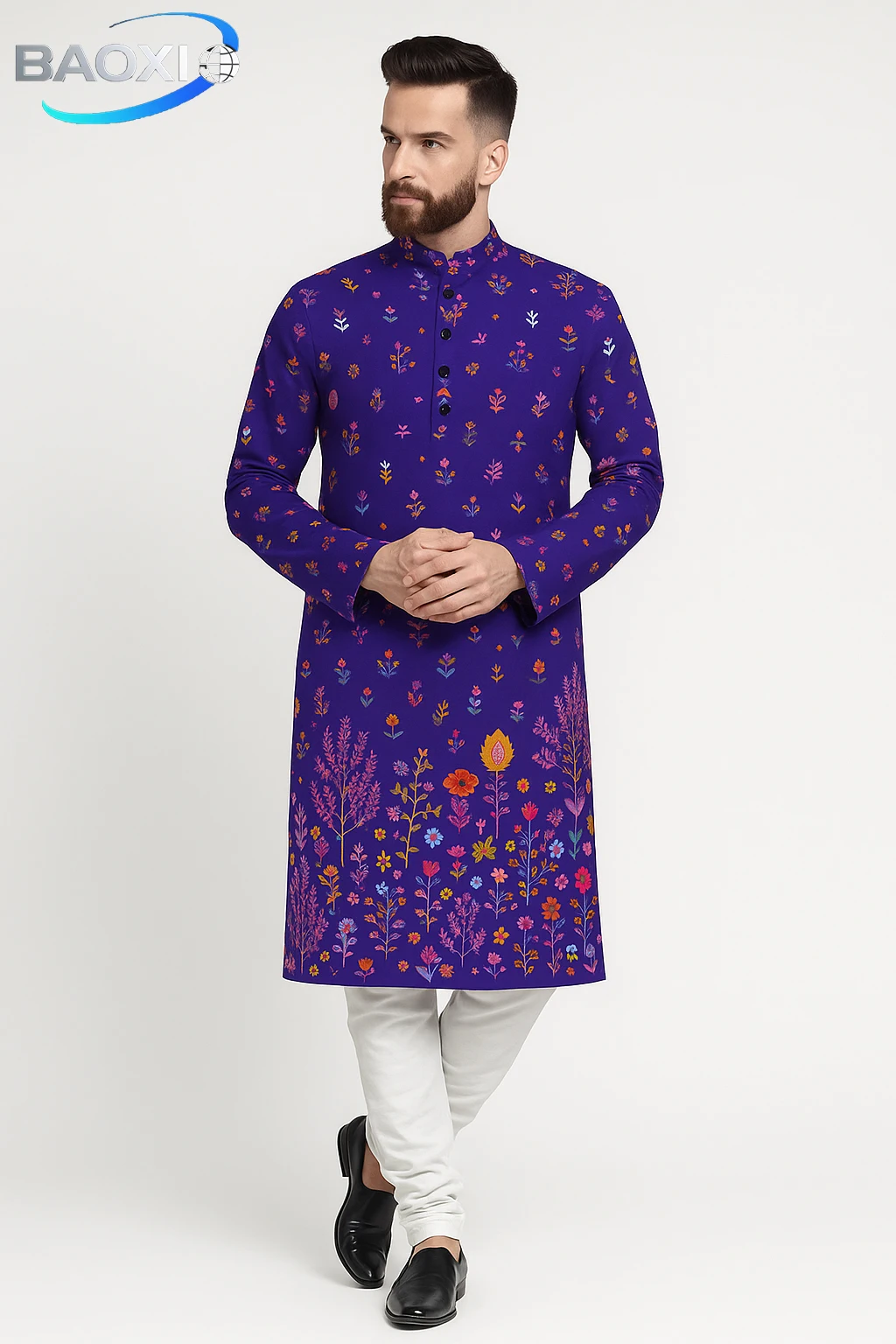 Abito lungo da uomo con colletto alla coreana stampato Kurta Elizha del 2025 adatto a tutte le occasioni, come luogo di nozze di fascia alta