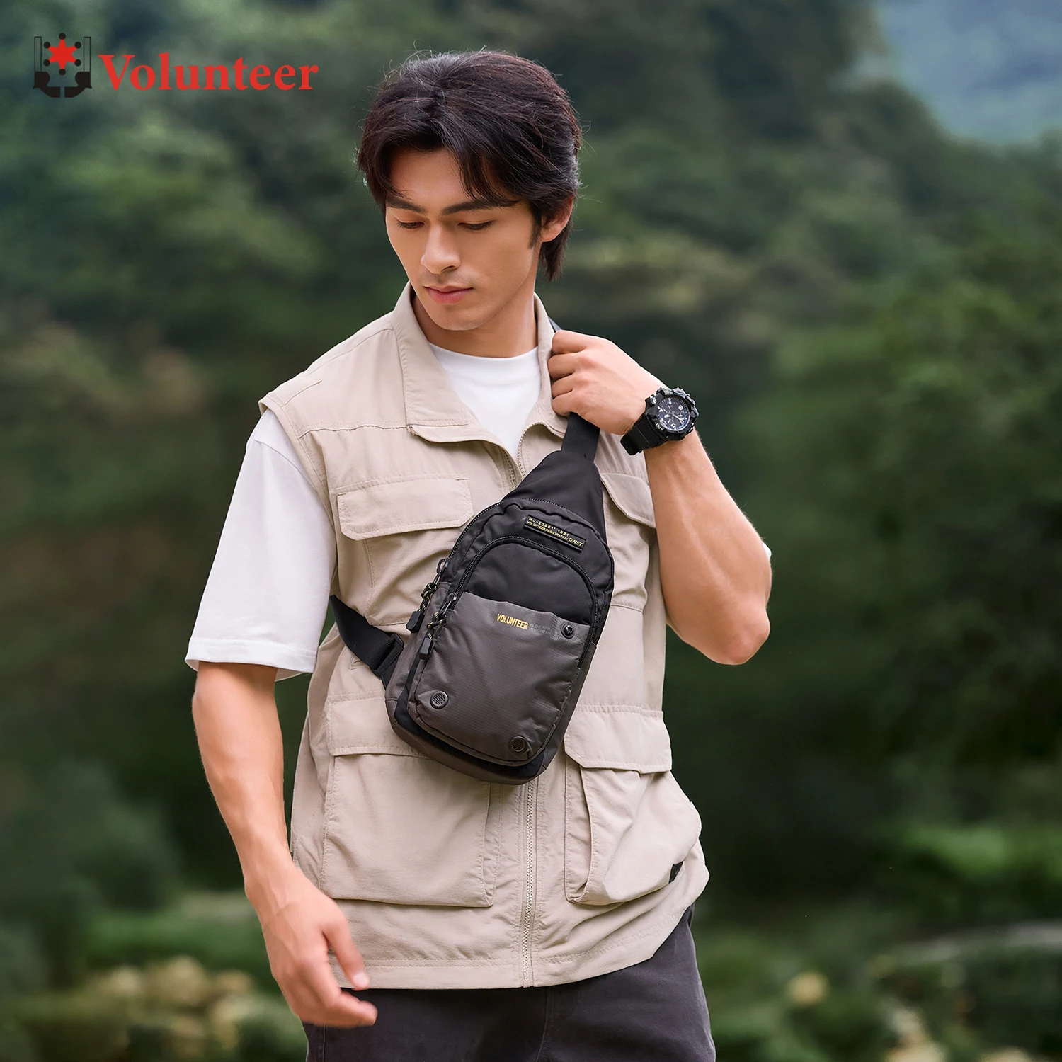 VOLUNTEER Men's Shoulder Bag Waterproof Phone Commuter Chest Bag for Men Casual Trendy Light Weight Crossbody Side Bags 1698-19