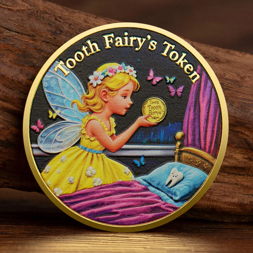 Tooth Fairy Token Commemorative Coin Gold-plated Baby Tooth Replacement Collection Coin Cartoon Lucky Coins