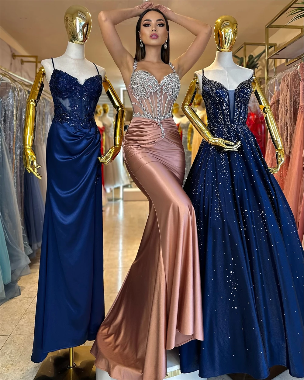 تخصيص حورية البحر أنيقة الساتان فساتين المشاهير الساحرة حمالة أكمام مساء اللباس رائعة فساتين المناسبات الخاصة #3