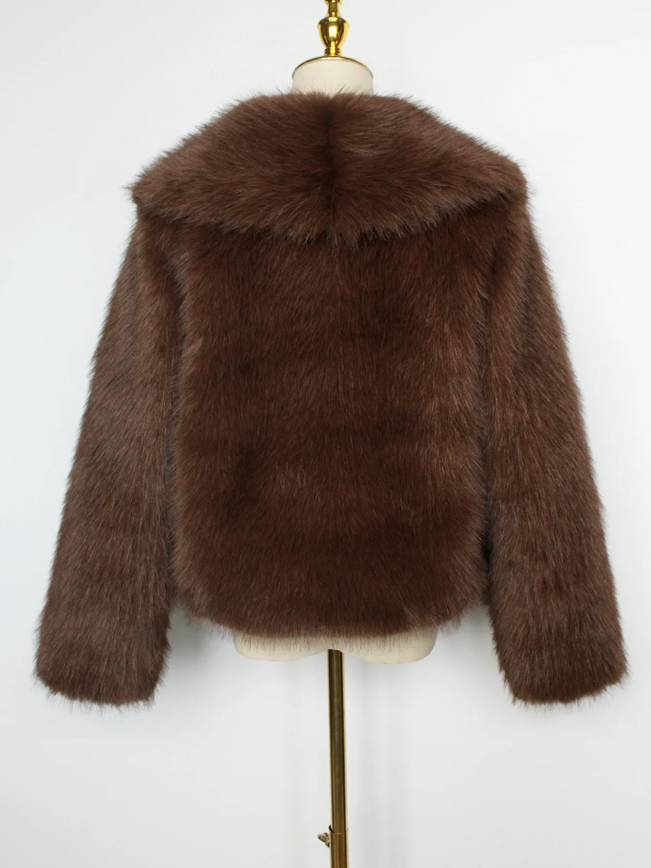 معاطف نسائية من الفرو الصناعي سترات قصيرة صلبة كبيرة بياقة مقلوبة وأكمام طويلة بغرز مفتوحة مستقيمة مناسبة غير رسمية لخريف وشتاء 2025 #6