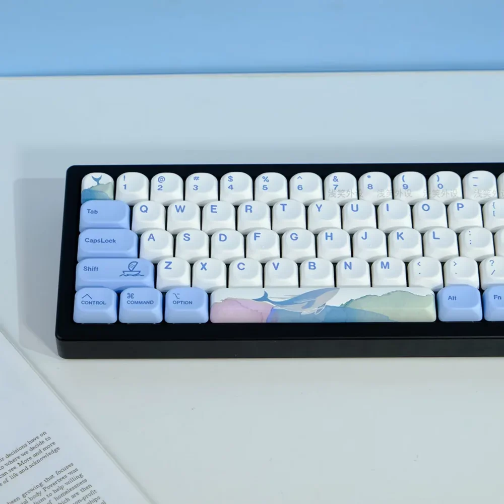 MOA Keycaps PBT 130 Keys Heat Sublimation Girl Sea Rhythm Blue Ocean for 60/84/98/108 Mechanical Keyboards