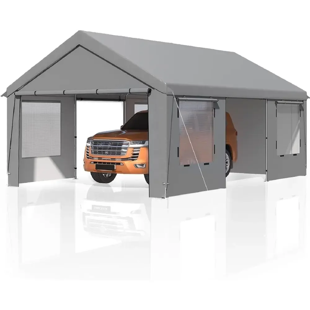 13x20m Steel Frame Carport with UV Protection, Removable Sides, Ideal for Vehicles and Outdoor Gear