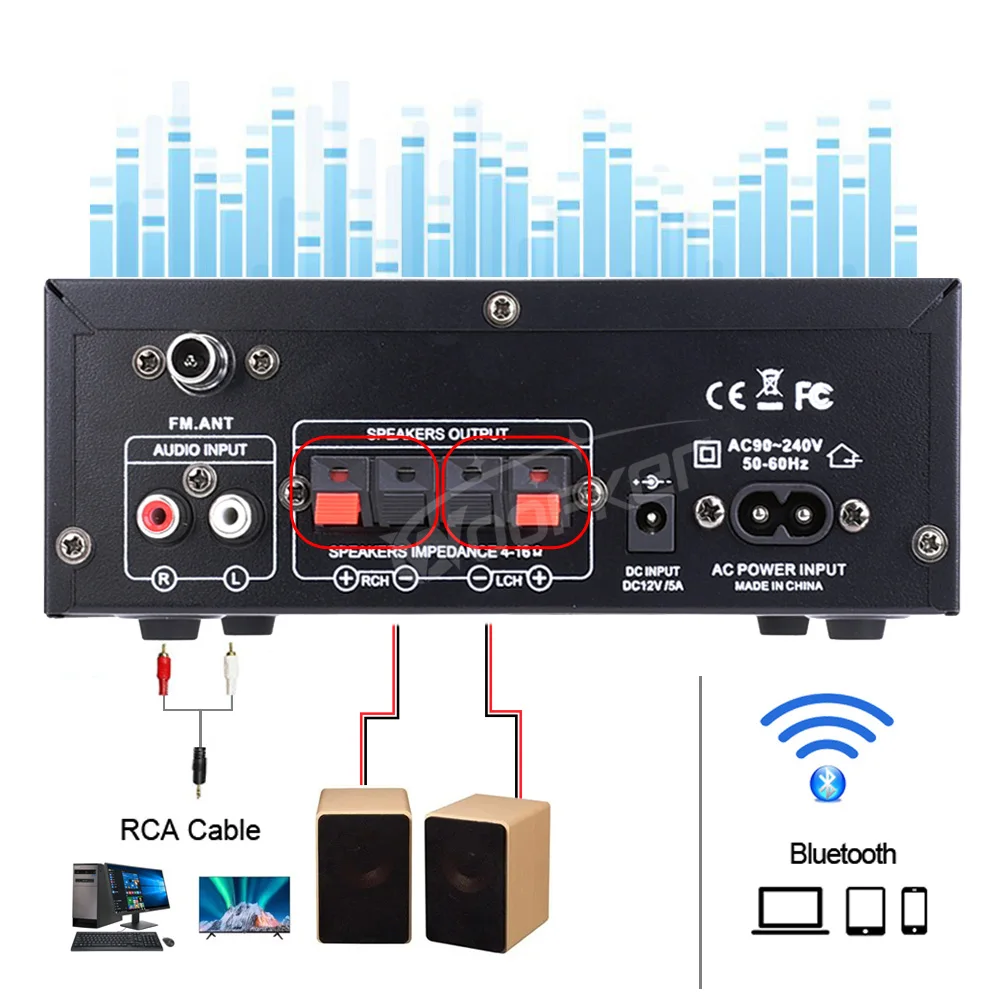 Woopker AK45 HiFi-Digitalverstärker, maximale Leistung 90 W x 2 Kanal 2.0 Bluetooth-Surround-Sound-AMP-Lautsprecher für Zuhause, Auto – Detail 4