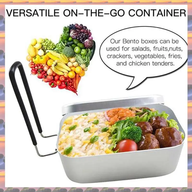 

ABML Aluminum Rectangular Lunch Box Foldable Handle Metal Bento Food Container Travel Camping