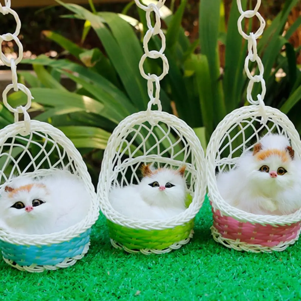 With Hanging Basket Simulation Rabbits Toy Model Miniatures Plush Bunny Toy Mini Figurines Simulation Cat Doll