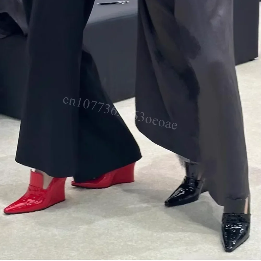 

Сексуальные туфли-лодочки необычного дизайна из лакированной кожи с острым носком на танкетке для женщин, модная обувь 2024, Zapatos Para Mujere