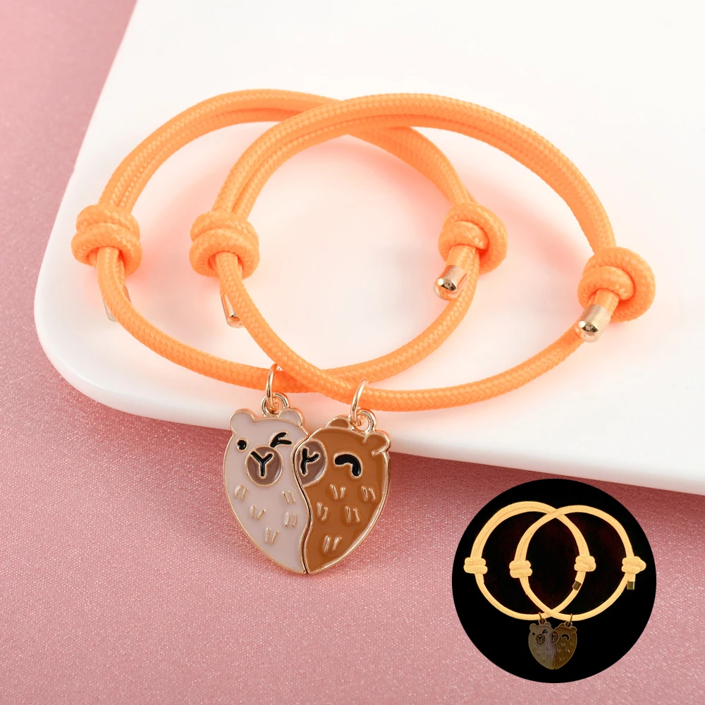 Karsyngirl 2Pcs/set Cute Animal Kapibala Heart Stitching Rope Best Friend Bracelet for Girls Fashion Friendship Gifts