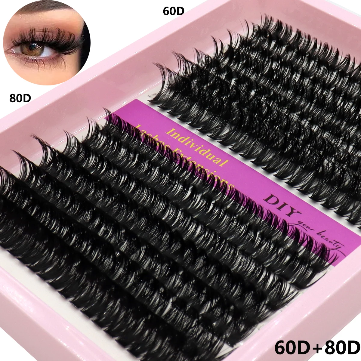 DIY14 rows of tufted segmented false eyelashes 40d, 60d, 80d and 100d mixed length is 10-18mm