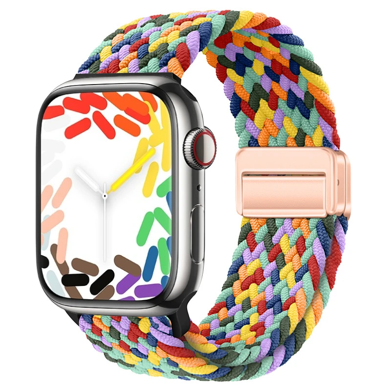 Nylon Braided Strap For apple watch 45mm 49mm 44mm 42mm 41mm 40mm magnetic buckle Bracelet iWatch series 9 Ultra 8 7 6 5 4 3 se