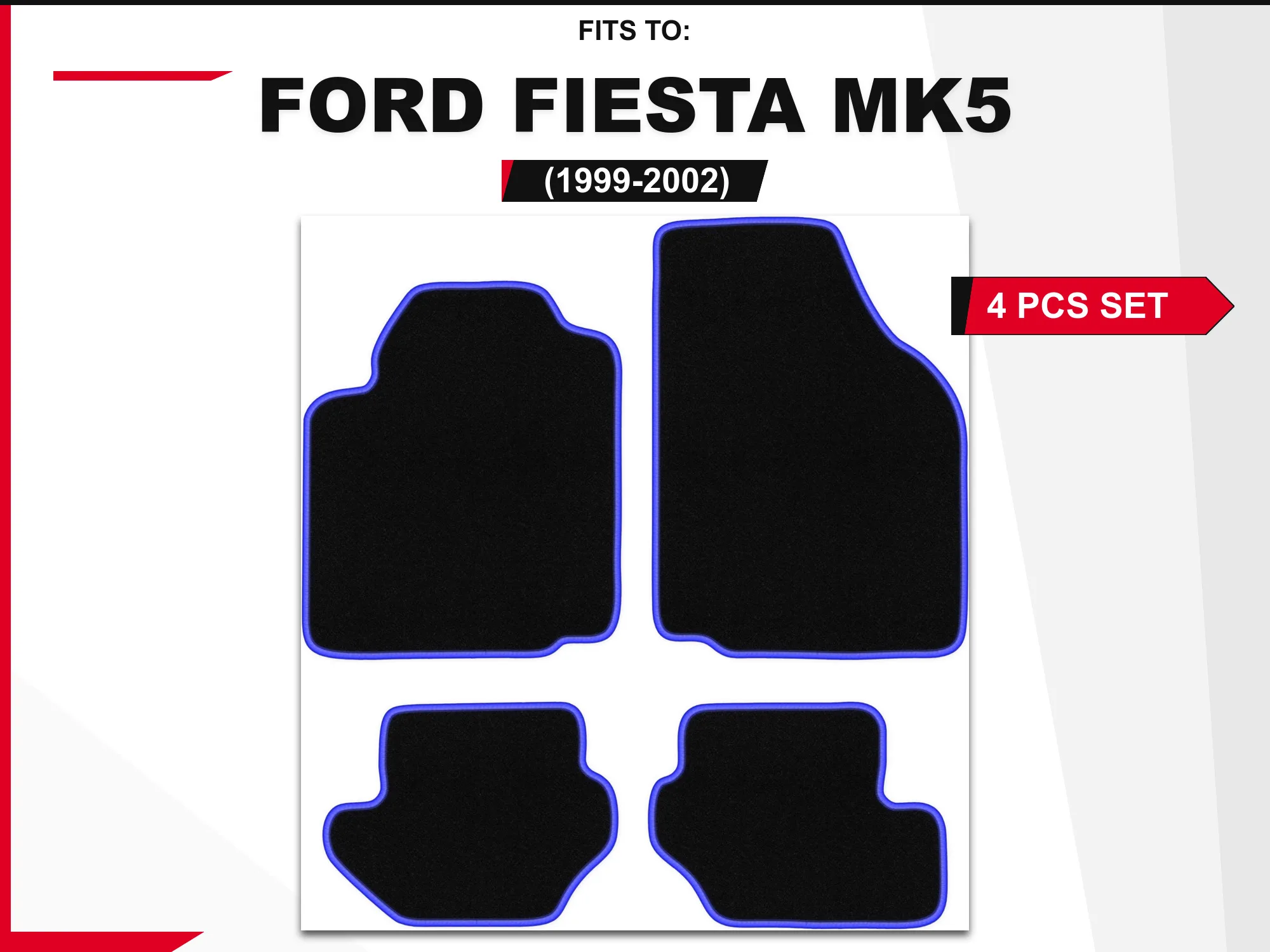 Velourstapijten voor: Ford Fiesta MK3 1989-1996 hatchback zwart en blauw bijpassende autovloerbedekkingset