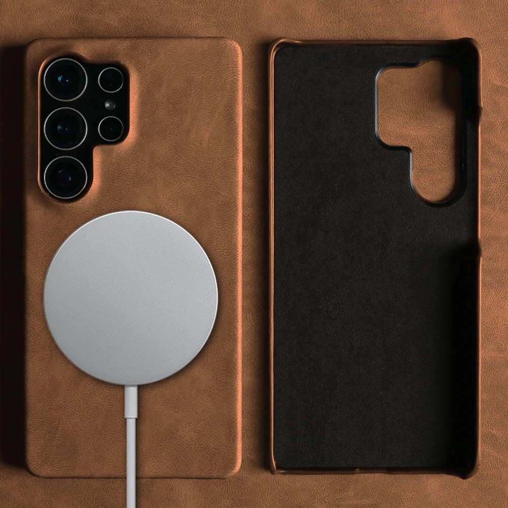 

Luxury Leather Magnetic Case for Samsung Galaxy S26 S25 Edge S24 S23 Ultra S22 S21 S20 Plus for Magsafe Wireless Charging Cover