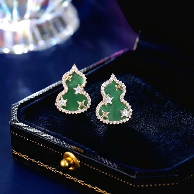 

S925 Silver Needle High-End Versatile Niche Fairy Style Fashion New Natural White Mother-of-Pearl Gourd Stud Earrings f