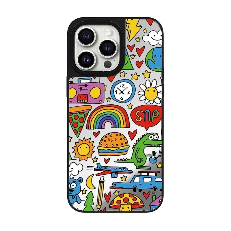 

Cartoon Rainbow Mirror Surface MagSafe iPhone 12 13 15 14 Pro Max Protective Case, Fits iPhone 15 Pro Max