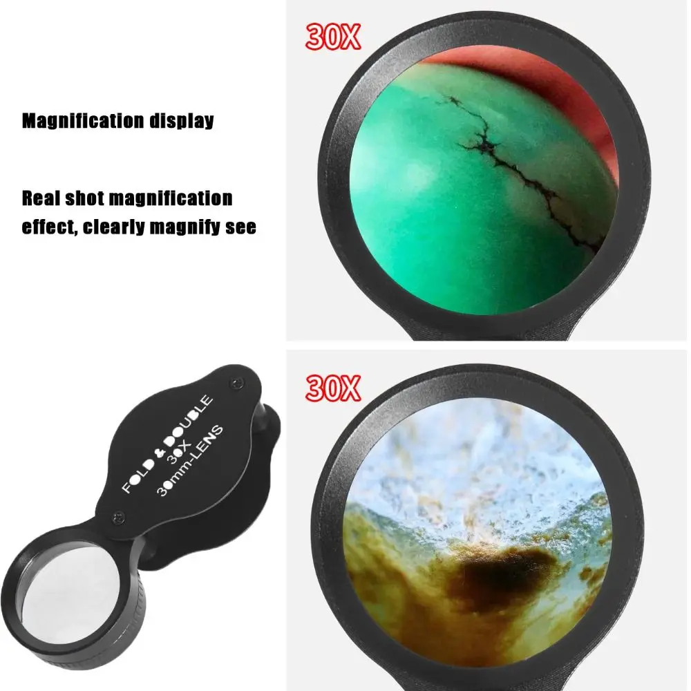 Clear Magnification Effect 30x Folding Magnifying Glass Portable Science Tool Jewelry Loupe Convenient Storage